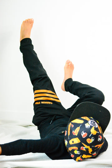 100% Organic Cotton Black with orange stripes Boys Jogger