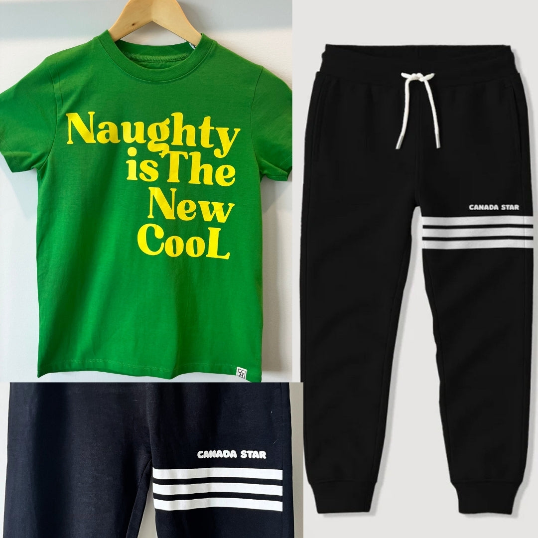 100% Organic Cotton Black with white stripes Boys Jogger