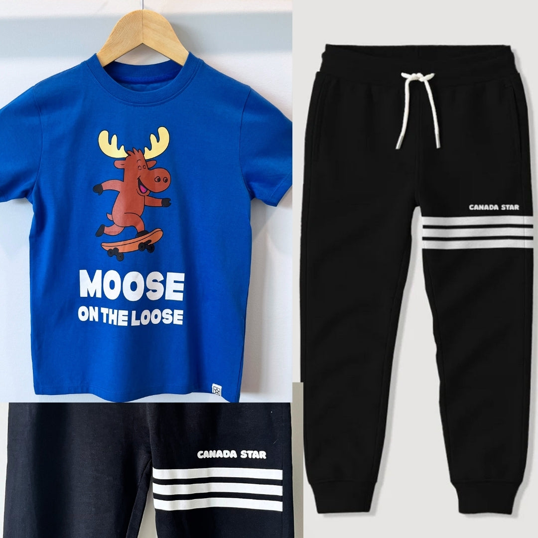 100% Organic Cotton Black with white stripes Boys Jogger