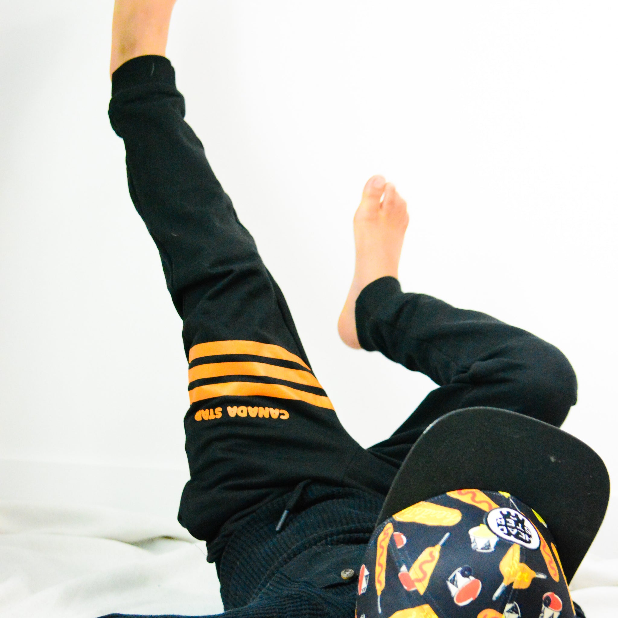 100% Organic Cotton Black with orange stripes Boys Jogger