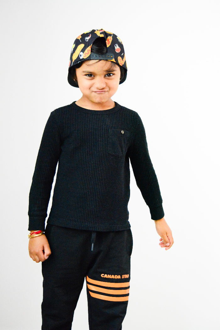 100% Organic Cotton Black with orange stripes Boys Jogger