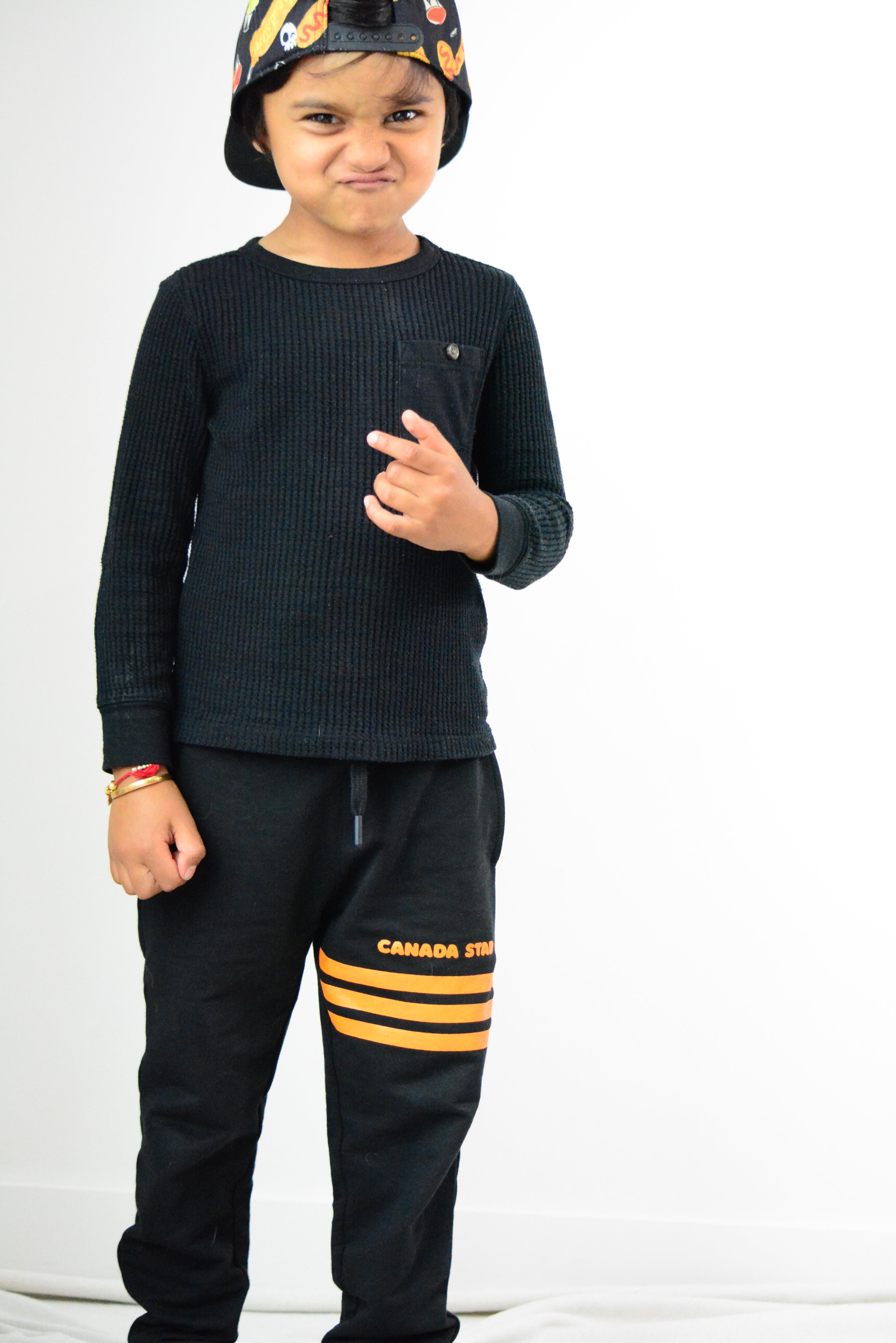 100% Organic Cotton Black with orange stripes Boys Jogger