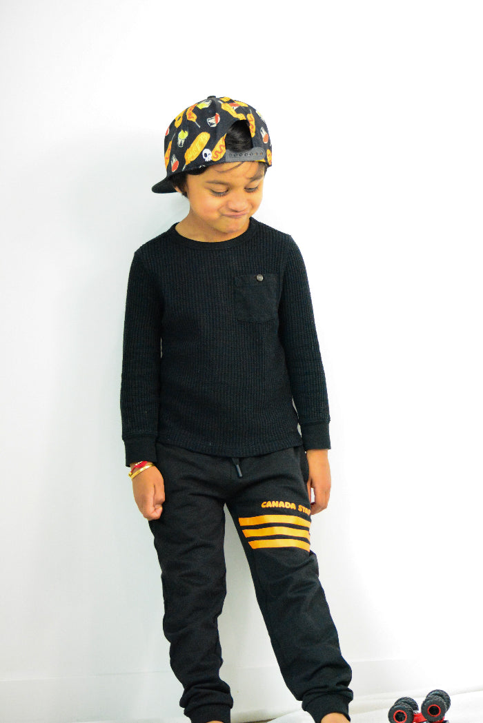 100% Organic Cotton Black with orange stripes Boys Jogger