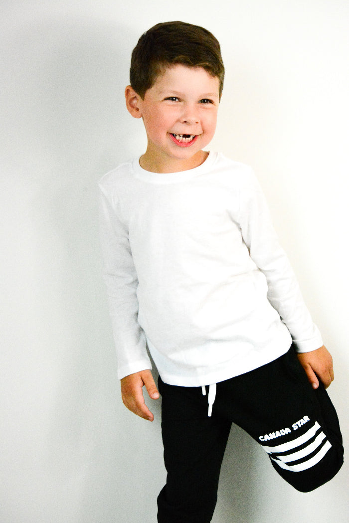 100% Organic Cotton Black with white stripes Boys Jogger