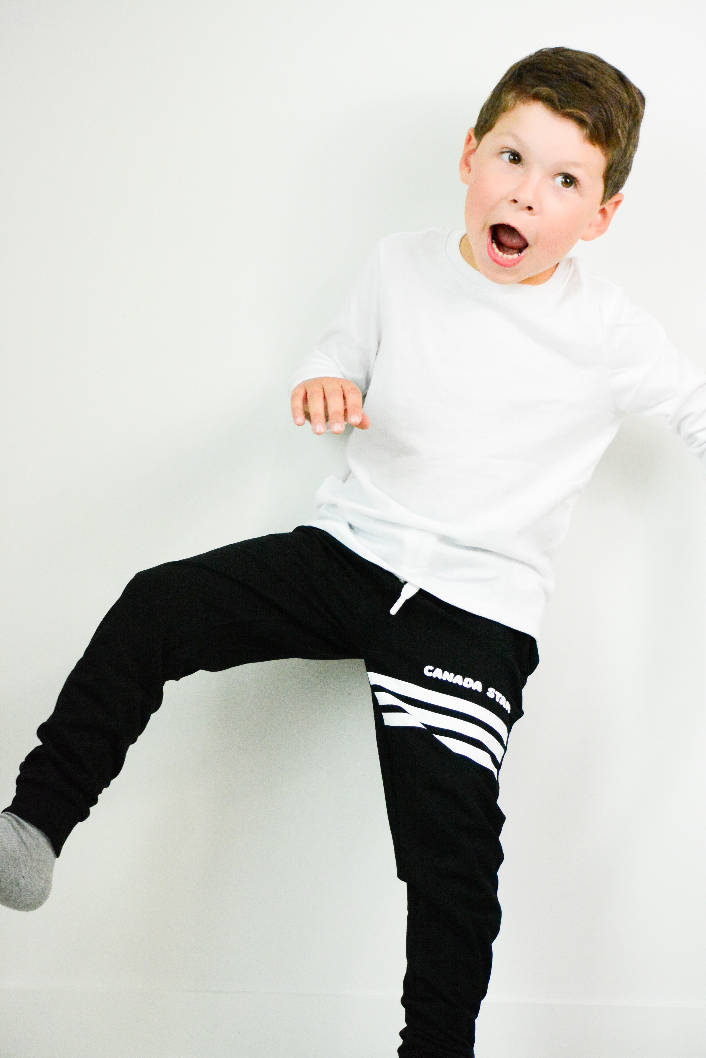 100% Organic Cotton Black with white stripes Boys Jogger