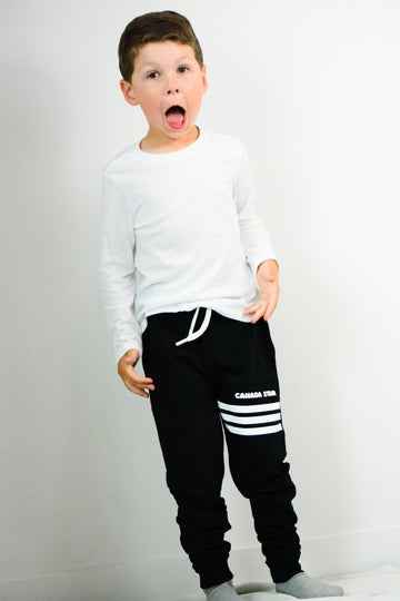 100% Organic Cotton Black with white stripes Boys Jogger