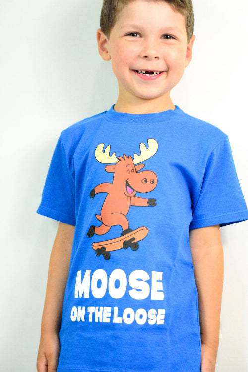 Blue Organic Cotton Boys T Shirt with moose Print Canada