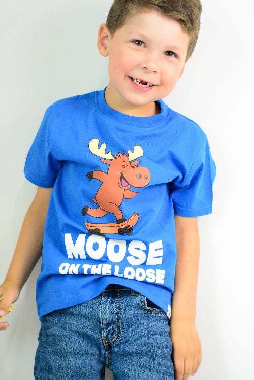 Blue Organic Cotton Boys T Shirt with moose Print Canada