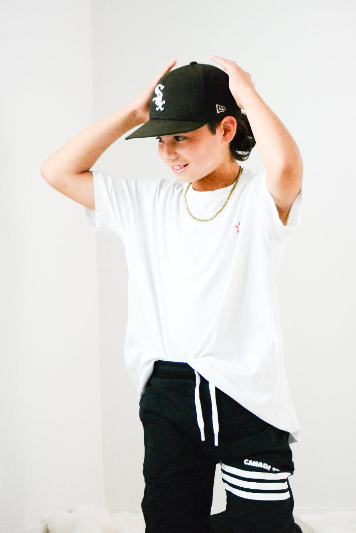 100% Organic Cotton Black with white stripes Boys Jogger