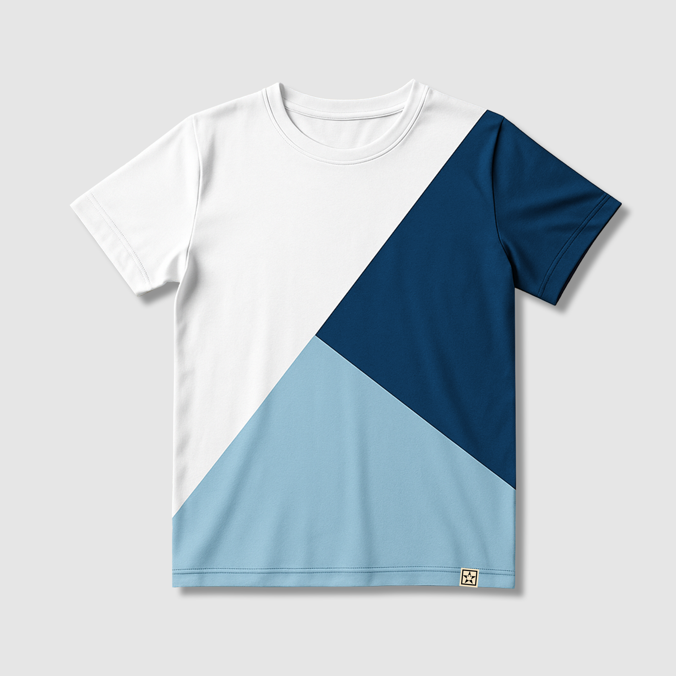 100% Organic Cotton Abstract Color block T-Shirt in Ocean Cavern, Crystal Blue & White colour