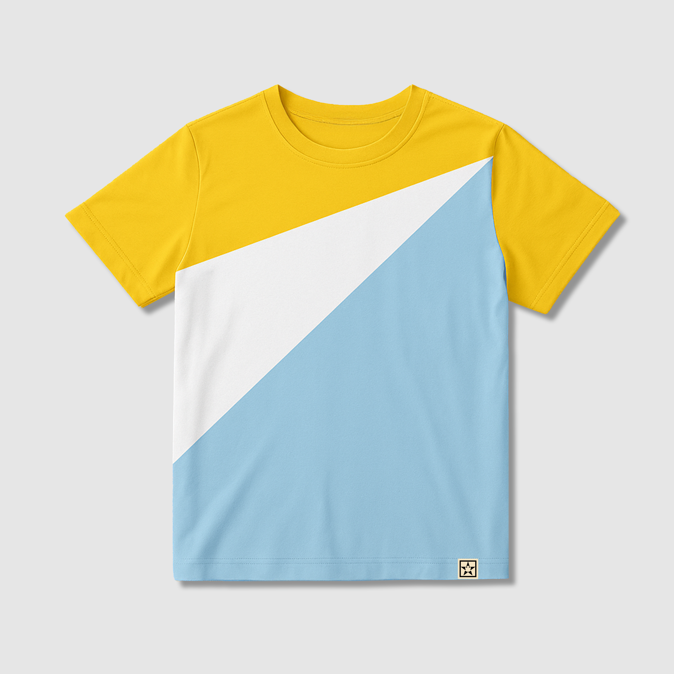 100% Organic Cotton Abstract Color block  T-Shirt in Buttercup, Crystal Blue & White colour